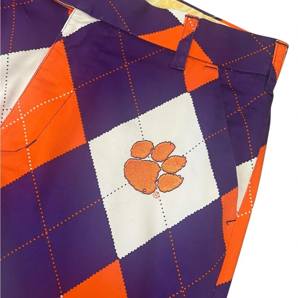Loudmouth Golf Clemson Tigers Pants 30 x 29.5 Argyle Orange Purple Preppy Cool